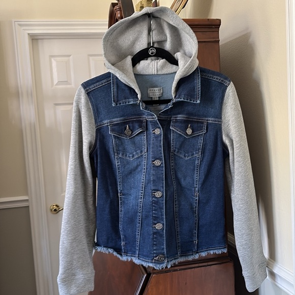 Susan Graver Jackets & Blazers - Susan Graver Stretch Denim Frayed Hem & French Terry Jean Jacket